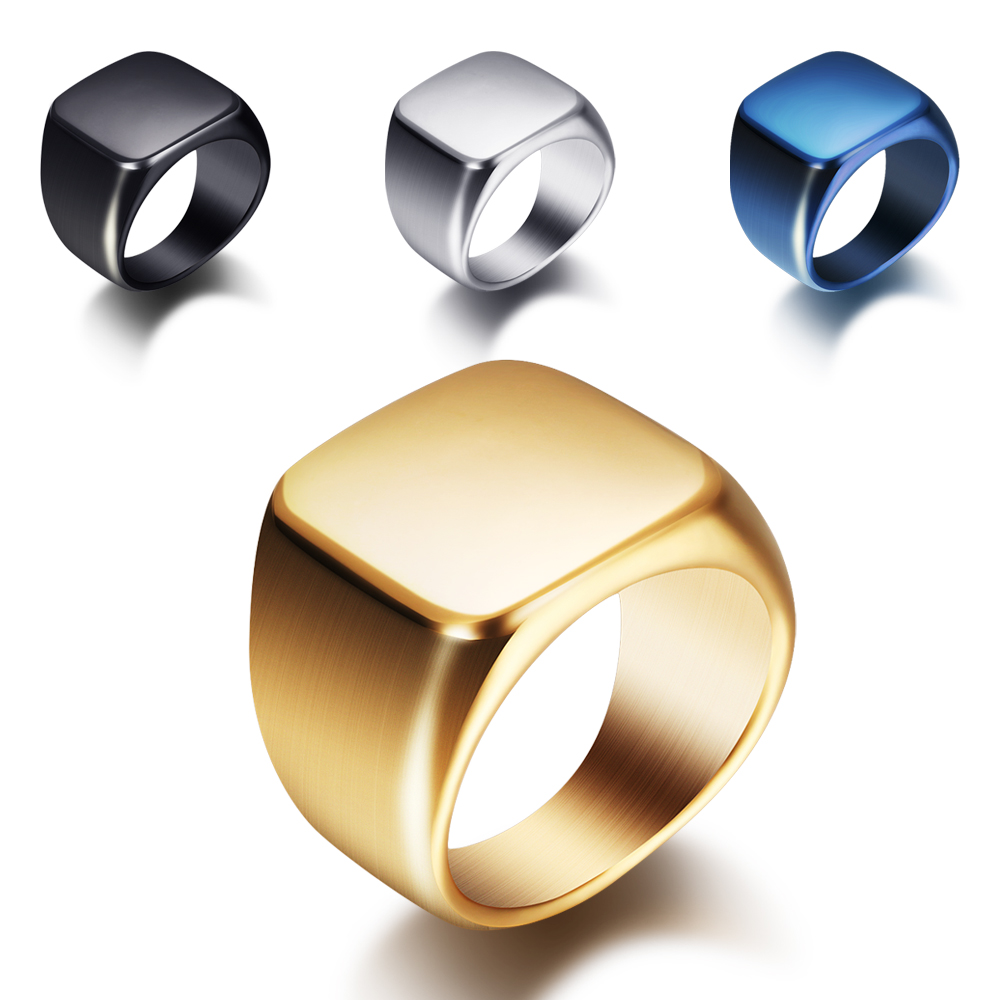 Signet Ring Men - Free Engrave New Silver/Gold/Black/Blue Square Big