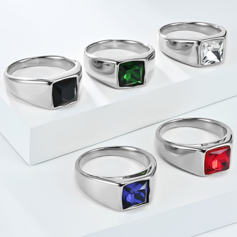 Stainless Steel Shinny Zircon  - Signet Ring Men review and price