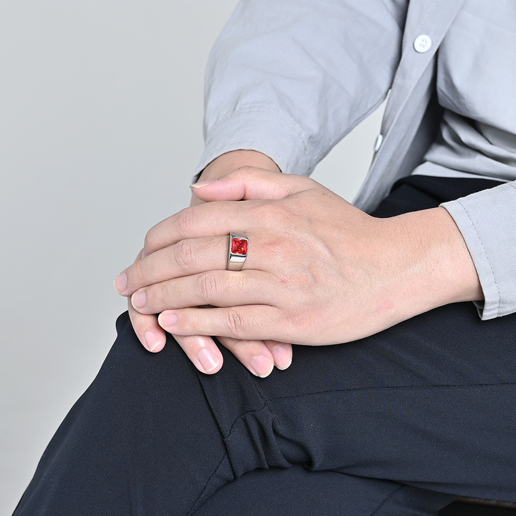Stainless Steel Shinny Zircon  - Signet Ring Men review and price