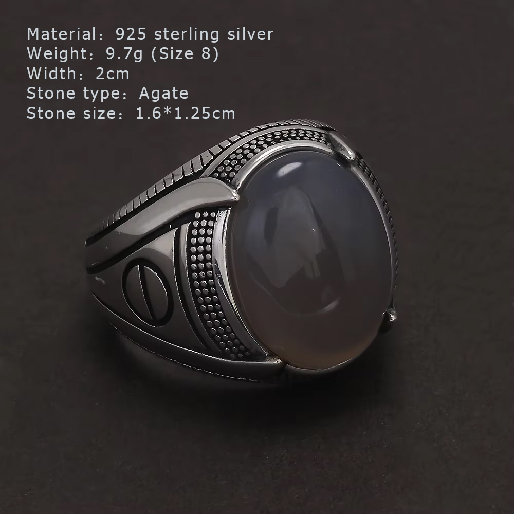 S925 Sterling Silver Agate Sig - Signet Ring Men review and price
