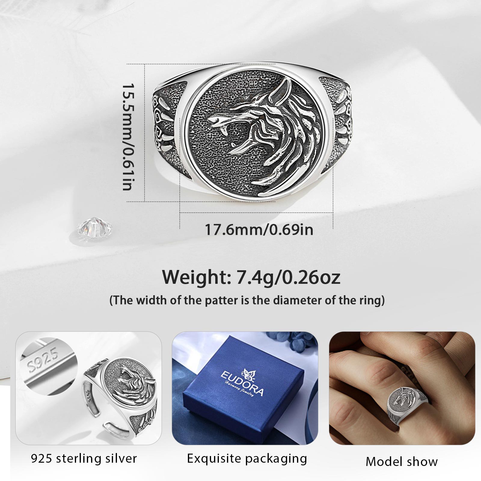 Eudora 925 Sterling Silver Vik - Signet Ring Men review and price