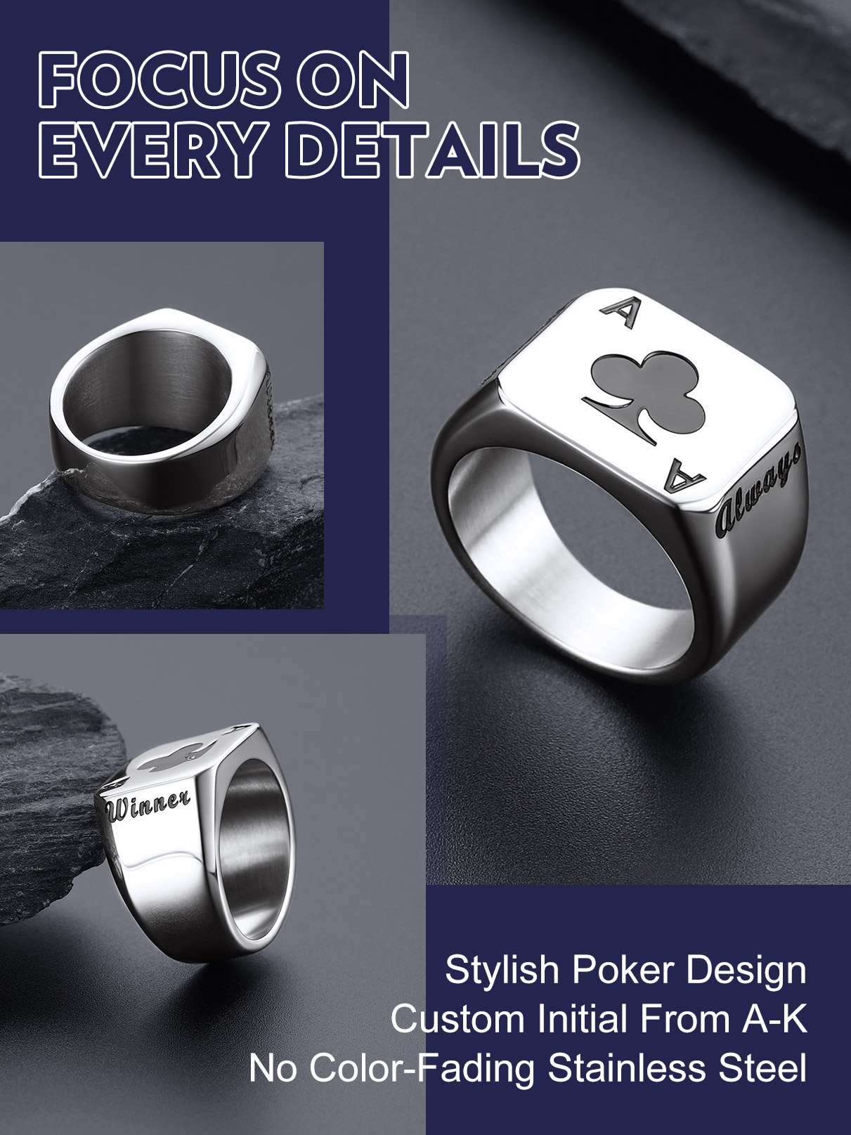 U7 Customized Square Rectangle - Signet Ring Men review and price