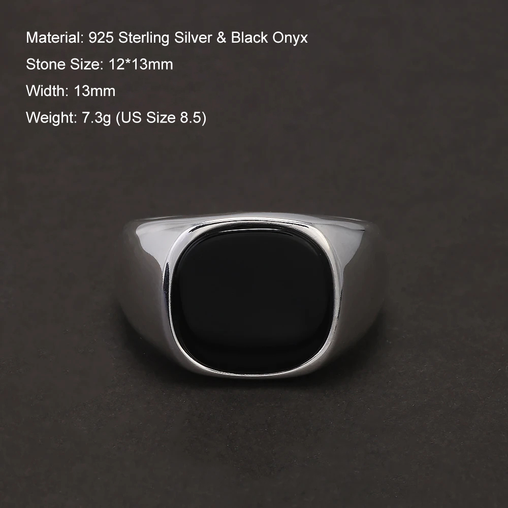 S925 Sterling Silver Black Ony - Signet Ring Men review and price